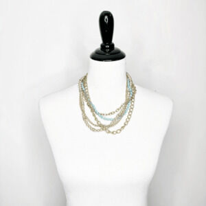 ViVL LOVE multi strand Chunky chain accent NECKLACE gold tone pearl turquoise